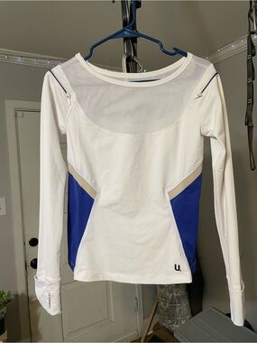 Athletic White and Royal Blue Long-Sleeve Performance Tee